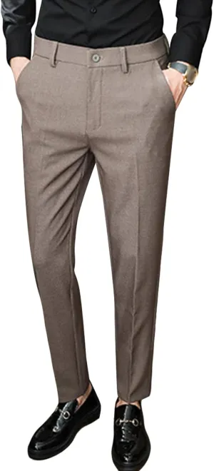 JEShifangjiusu Men's Skinny Stretchy Khaki Pants Slim Fit Slacks Tapered Trousers Wrinkle-Free Comfort Dress Chino Pant (32,Brown), Brown, 32