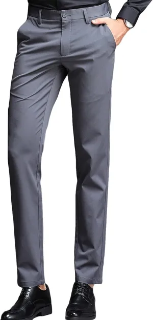 JEShifangjiusu Men's Stretch Dress Pants Slim Fit Skinny Suit Pants Chino Pants Comfort Straight Flat Front Dress Pant (34,Grey), Grey, 34