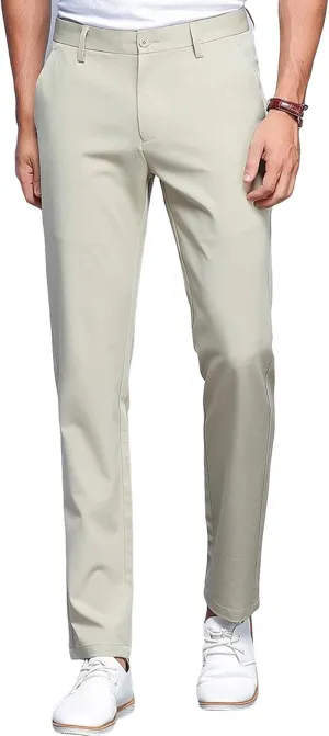 JEShifangjiusu Men's Stretch Dress Pants Slim Fit Skinny Suit Pants Chino Pants Comfort Straight Flat Front Dress Pant (36,Khaki), Khaki, 36