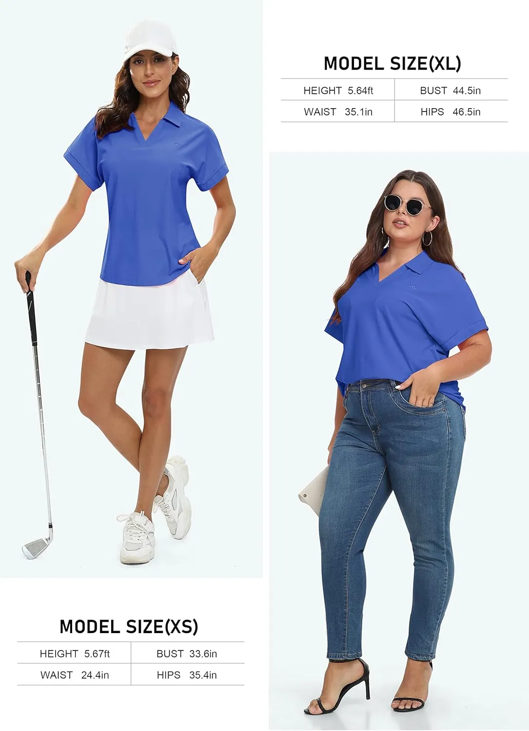 JINSHI Women's Golf Polo Shirts V Neck Collared Short Sleeve Sport Top UPF50  Loose Tennis Shirts Quick Dry