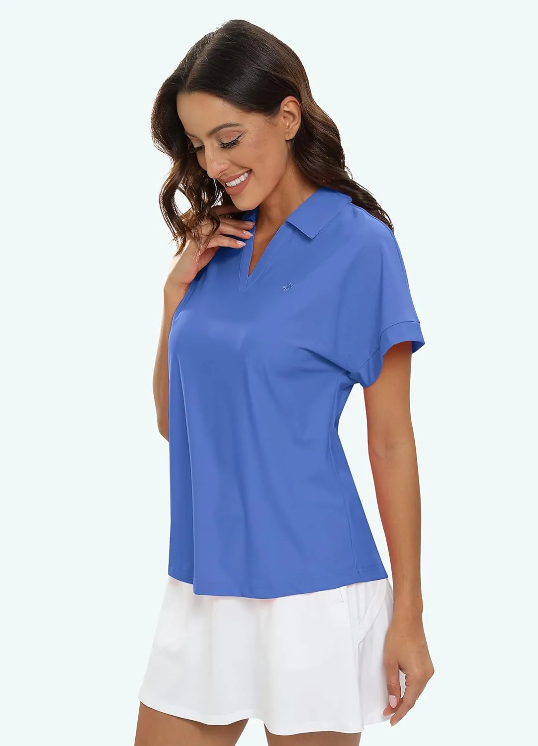 JINSHI Women's Golf Polo Shirts V Neck Collared Short Sleeve Sport Top UPF50  Loose Tennis Shirts Quick Dry