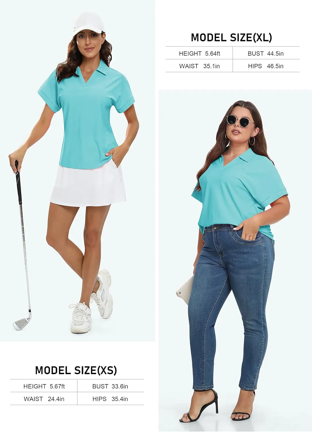 JINSHI Women's Golf Polo Shirts V Neck Collared Short Sleeve Sport Top UPF50  Loose Tennis Shirts Quick Dry