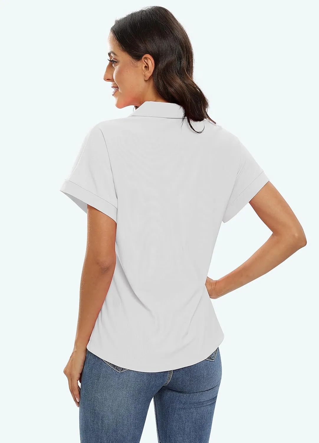 JINSHI Women's Golf Polo Shirts V Neck Collared Short Sleeve Sport Top UPF50  Loose Tennis Shirts Quick Dry