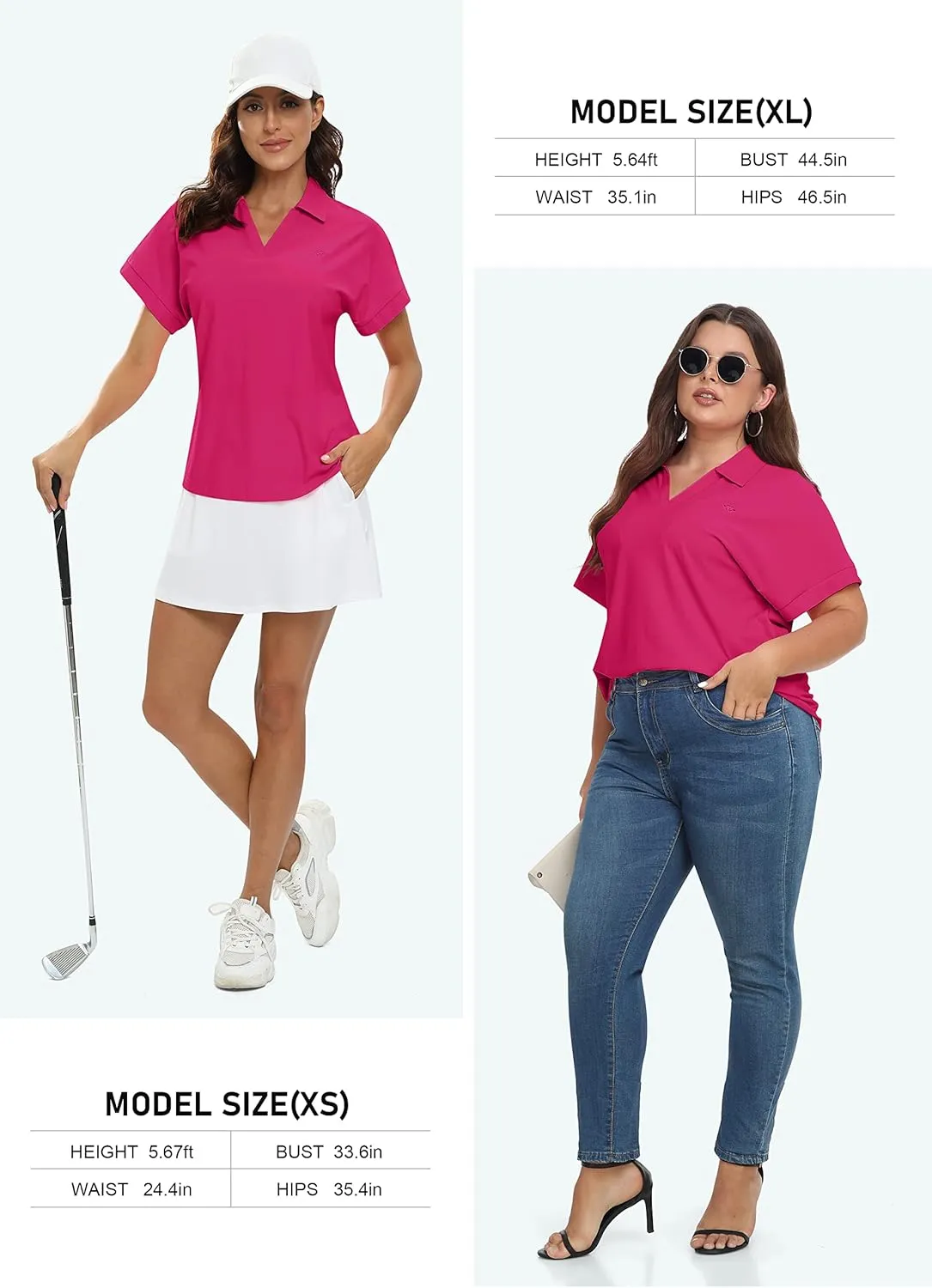 JINSHI Women's Golf Polo Shirts V Neck Collared Short Sleeve Sport Top UPF50  Loose Tennis Shirts Quick Dry