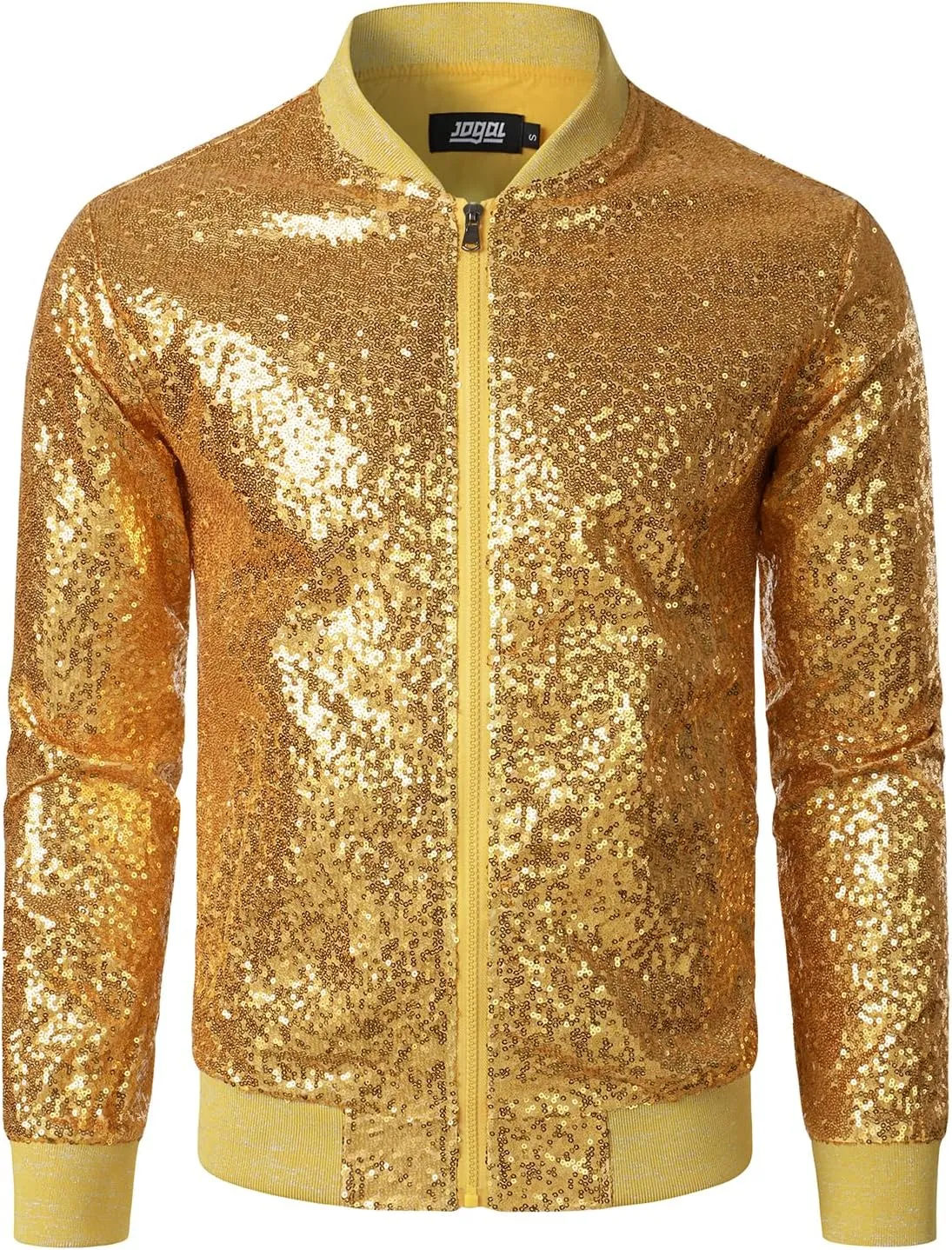 JOGAL Mens Sequins Nightclub Styles Zip up Varsity Baseball Bomber Jacket