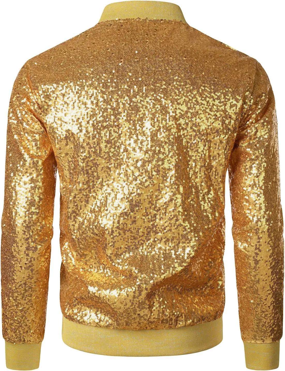 JOGAL Mens Sequins Nightclub Styles Zip up Varsity Baseball Bomber Jacket