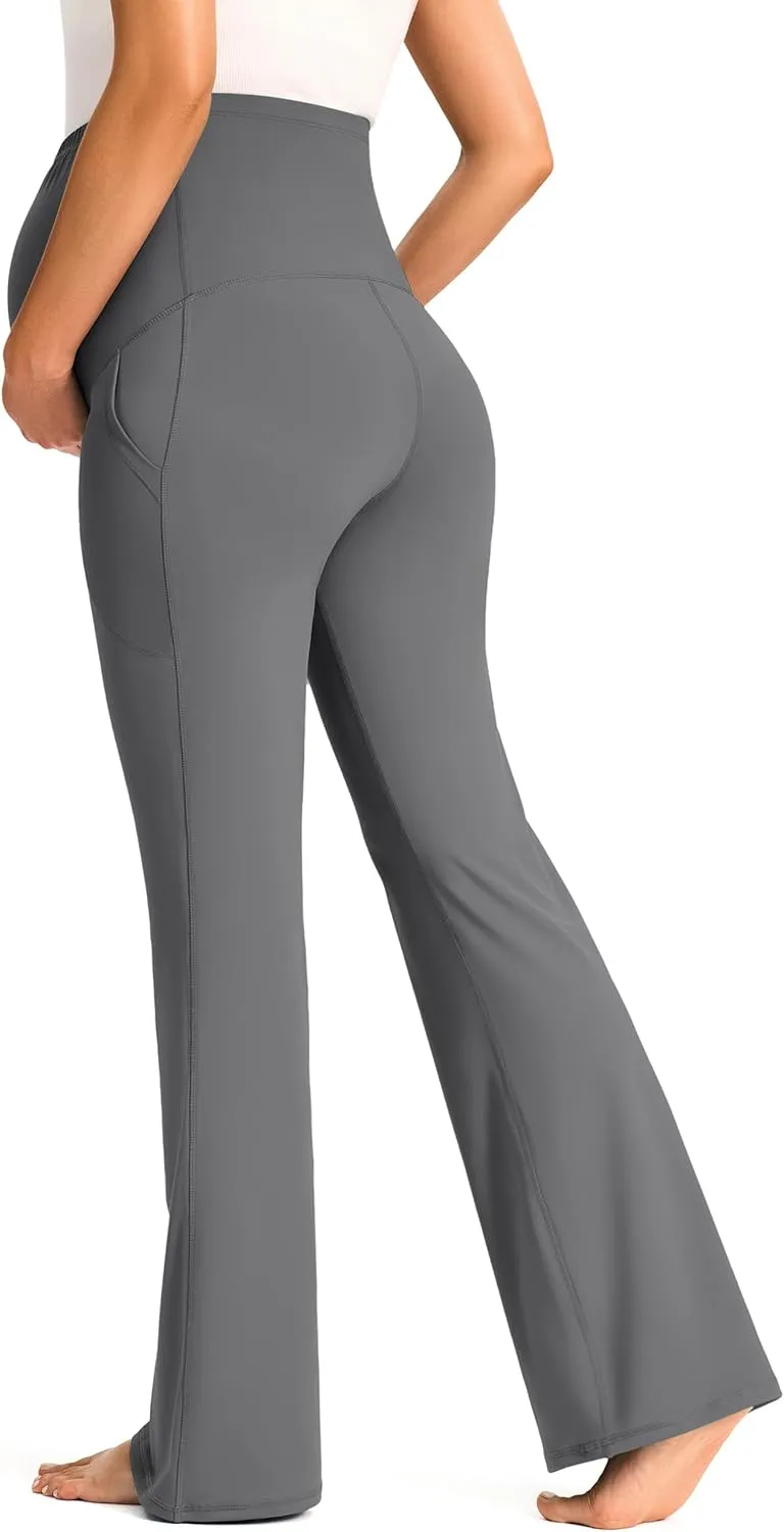 JOYSPELS Smooth Feeling Maternity Pants with Pockets Over The Belly Flare Maternity Leggings Pregnancy Yoga Pants