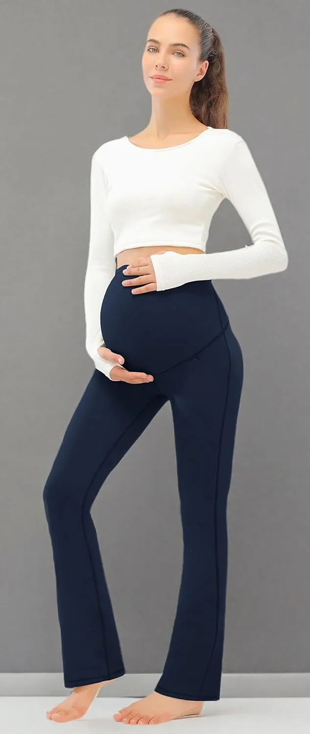 JOYSPELS Smooth Feeling Maternity Pants with Pockets Over The Belly Flare Maternity Leggings Pregnancy Yoga Pants