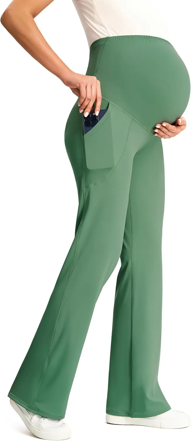 JOYSPELS Smooth Feeling Maternity Pants with Pockets Over The Belly Flare Maternity Leggings Pregnancy Yoga Pants