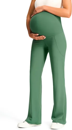 JOYSPELS Smooth Feeling Maternity Pants with Pockets Over The Belly Flare Maternity Leggings Pregnancy Yoga Pants