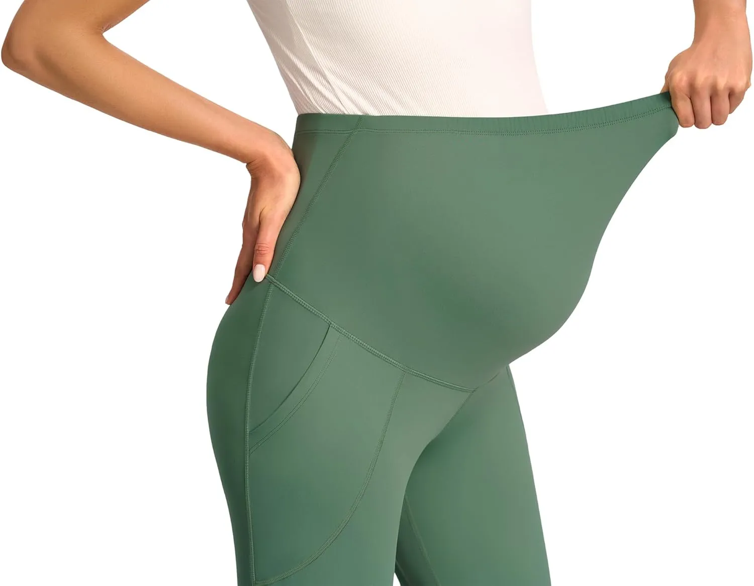 JOYSPELS Smooth Feeling Maternity Pants with Pockets Over The Belly Flare Maternity Leggings Pregnancy Yoga Pants