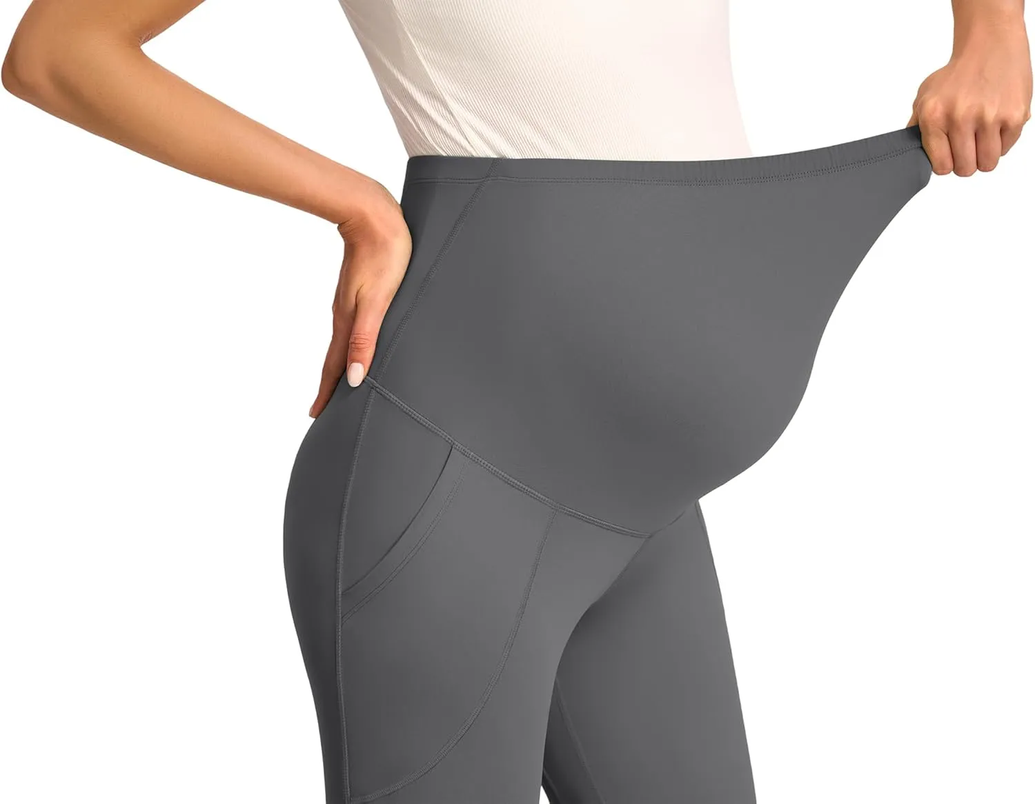 JOYSPELS Smooth Feeling Maternity Pants with Pockets Over The Belly Flare Maternity Leggings Pregnancy Yoga Pants