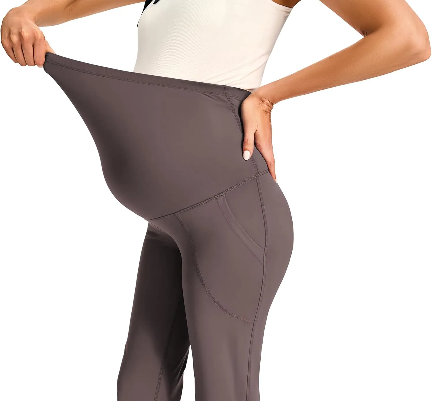 JOYSPELS Smooth Feeling Maternity Pants with Pockets Over The Belly Flare Maternity Leggings Pregnancy Yoga Pants