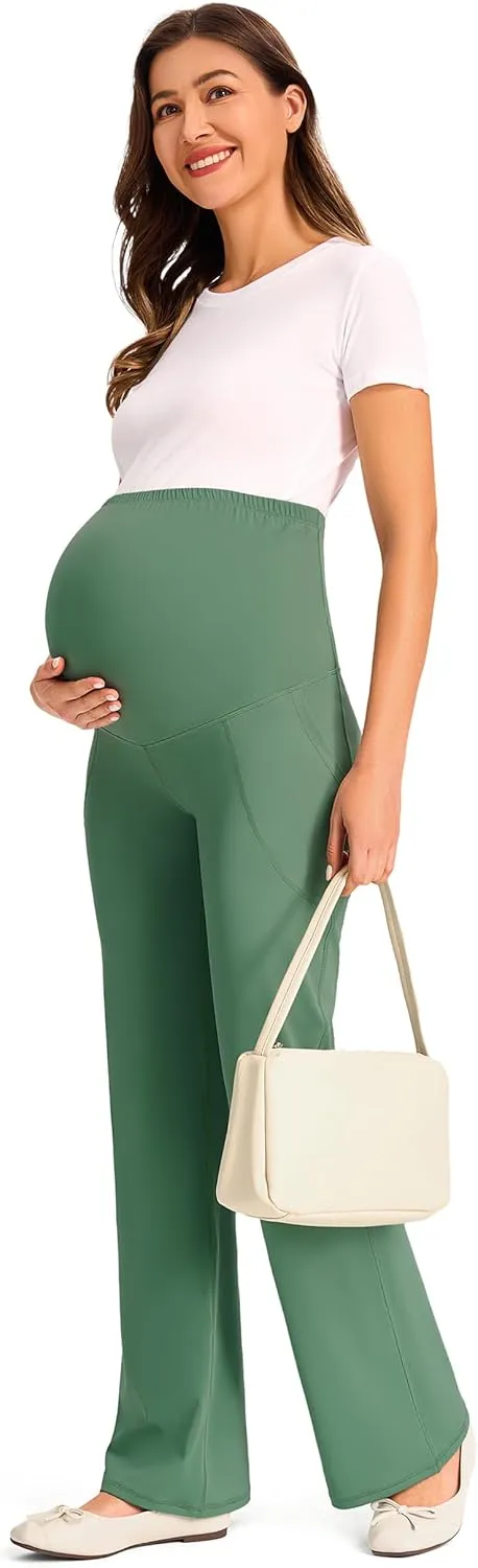JOYSPELS Smooth Feeling Maternity Pants with Pockets Over The Belly Flare Maternity Leggings Pregnancy Yoga Pants