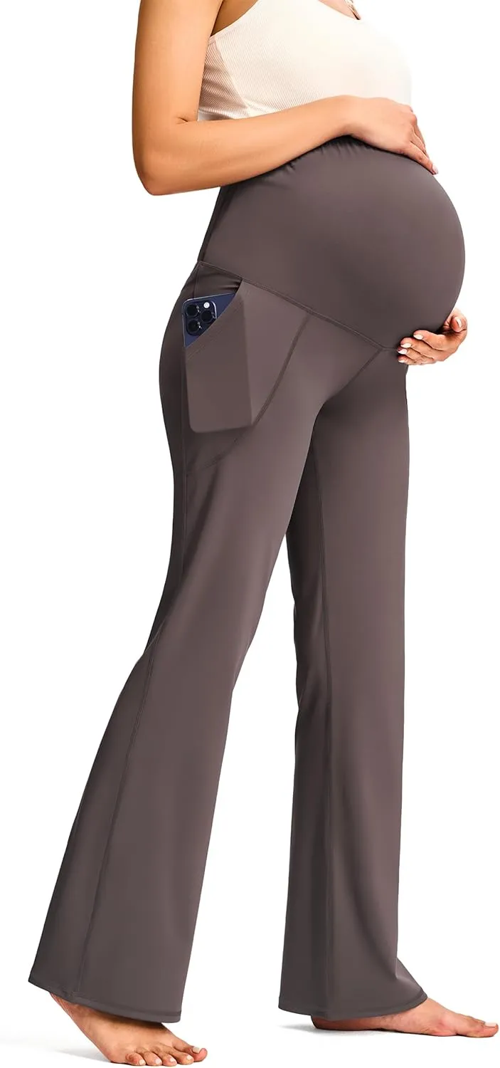 JOYSPELS Smooth Feeling Maternity Pants with Pockets Over The Belly Flare Maternity Leggings Pregnancy Yoga Pants