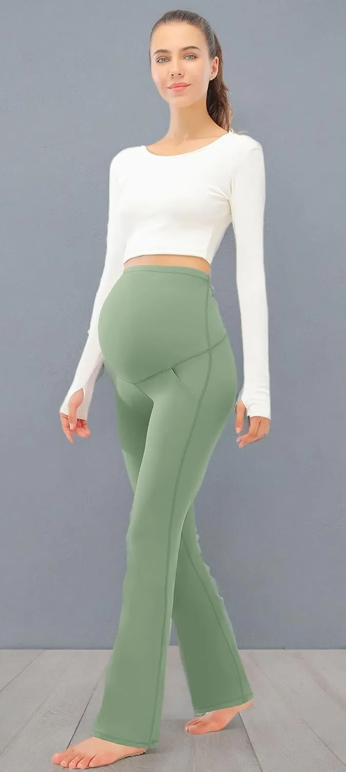 JOYSPELS Smooth Feeling Maternity Pants with Pockets Over The Belly Flare Maternity Leggings Pregnancy Yoga Pants