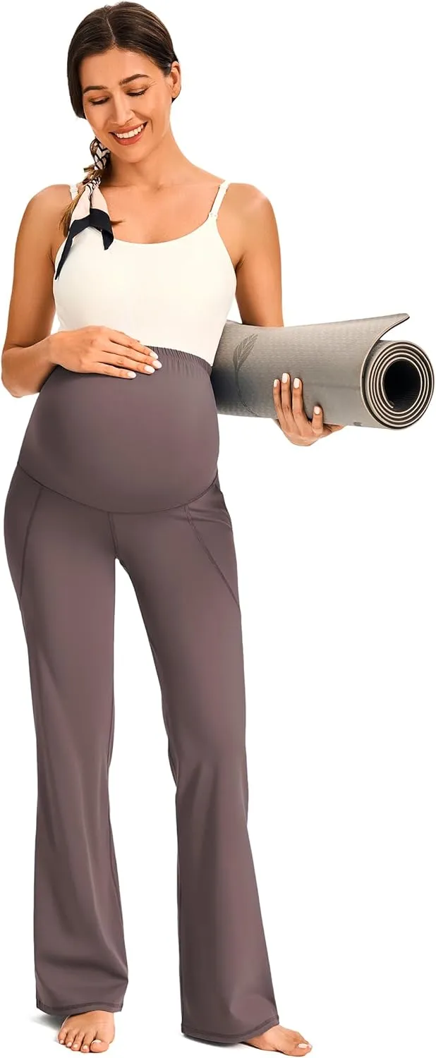 JOYSPELS Smooth Feeling Maternity Pants with Pockets Over The Belly Flare Maternity Leggings Pregnancy Yoga Pants