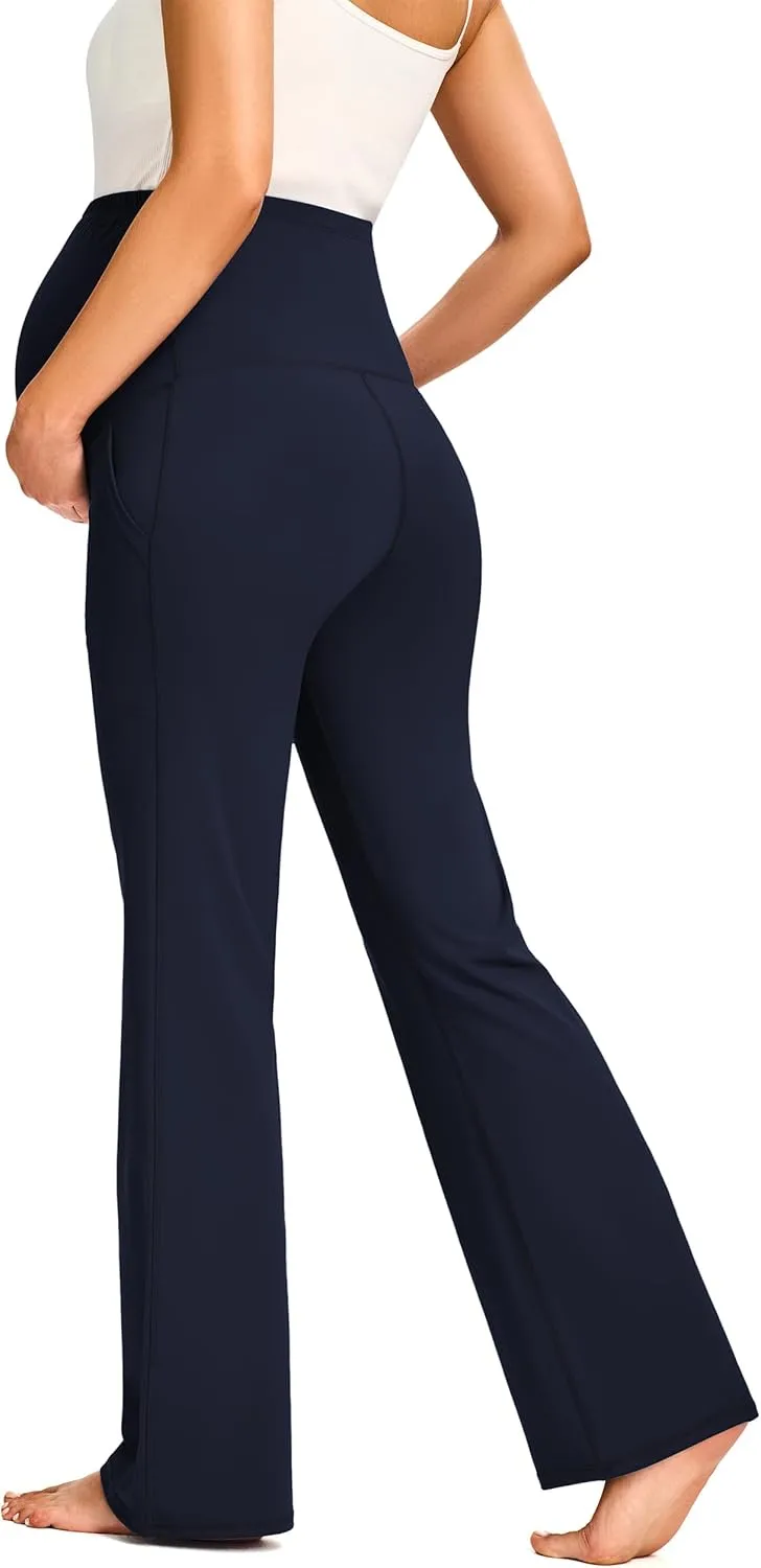 JOYSPELS Smooth Feeling Maternity Pants with Pockets Over The Belly Flare Maternity Leggings Pregnancy Yoga Pants