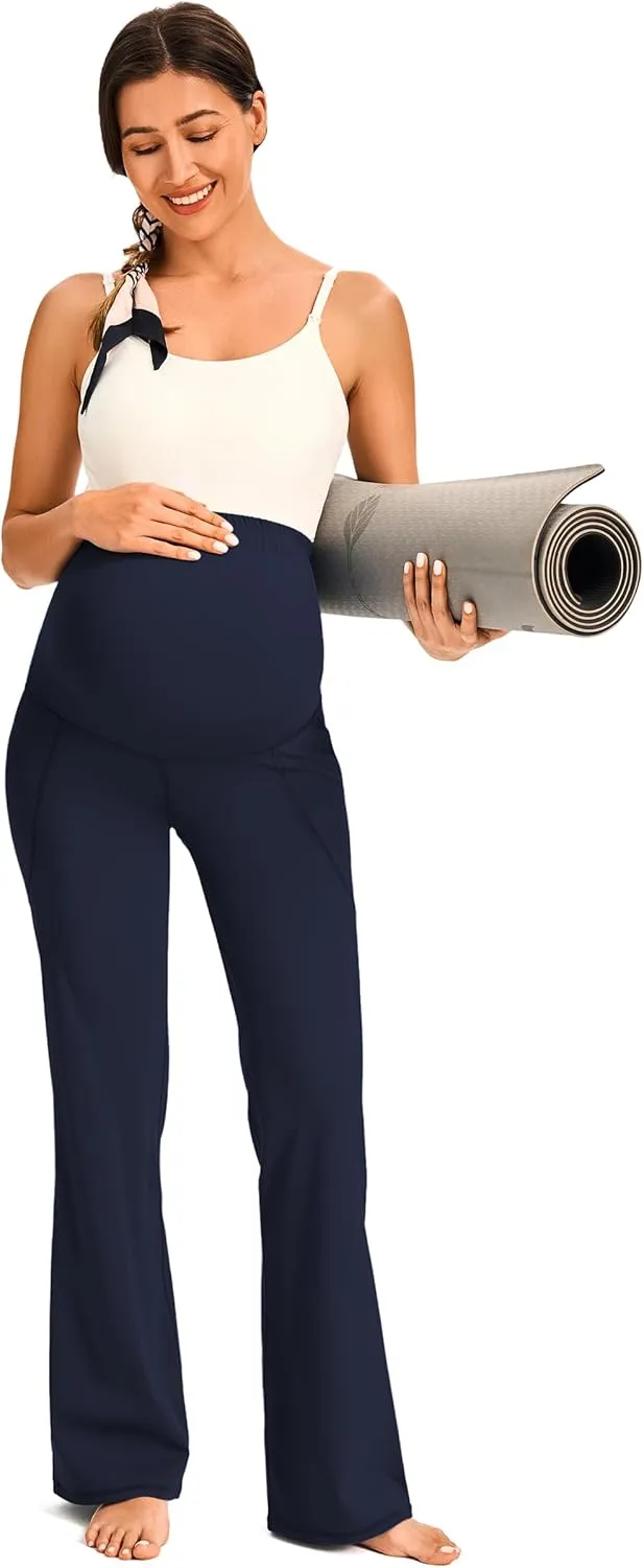JOYSPELS Smooth Feeling Maternity Pants with Pockets Over The Belly Flare Maternity Leggings Pregnancy Yoga Pants