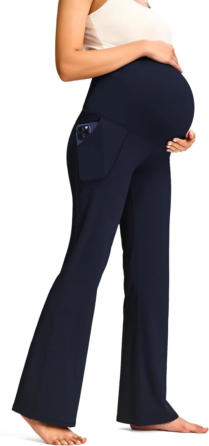JOYSPELS Smooth Feeling Maternity Pants with Pockets Over The Belly Flare Maternity Leggings Pregnancy Yoga Pants