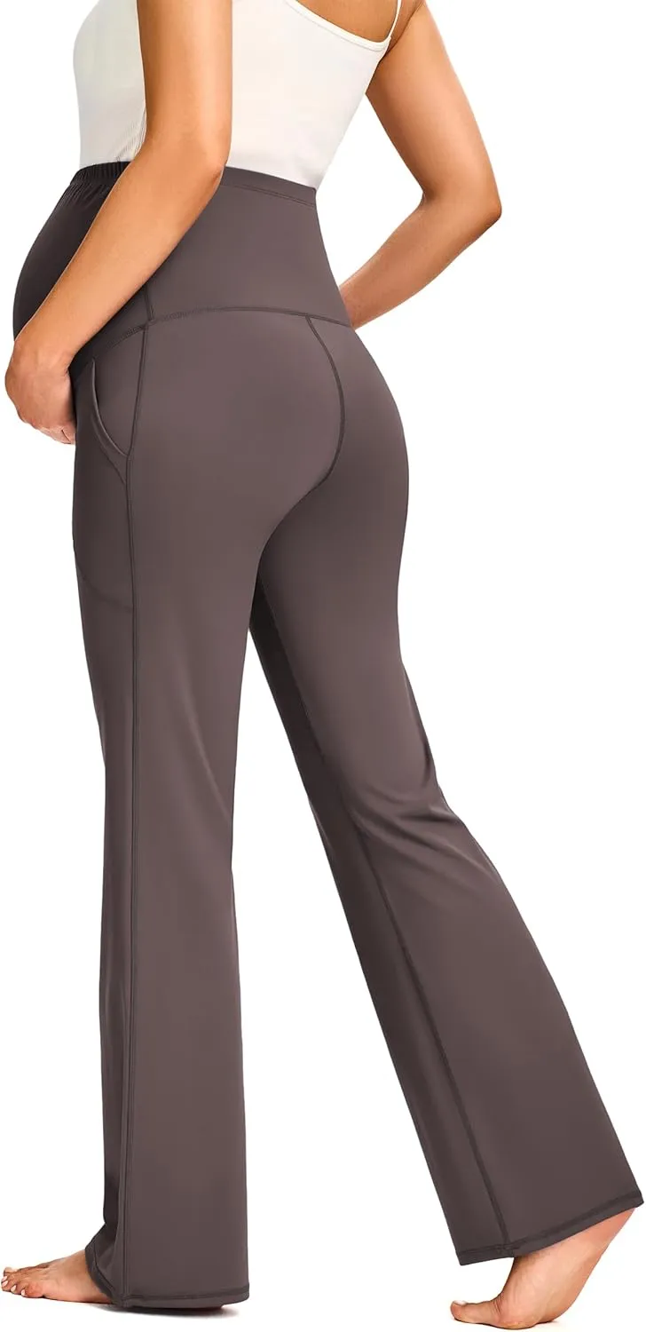 JOYSPELS Smooth Feeling Maternity Pants with Pockets Over The Belly Flare Maternity Leggings Pregnancy Yoga Pants