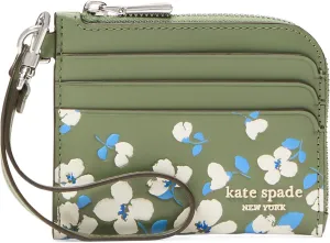 kate spade new york Devin Painterly Bouquet Embossed Smooth Leather Coin Card case Wristlet, Cedar Stand Multi