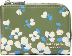 kate spade new york Devin Painterly Bouquet Embossed Smooth Leather Small Compact Wallet, Cedar Stand Multi