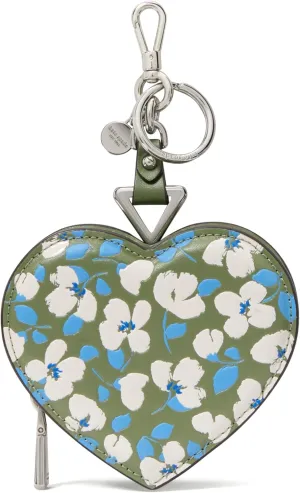 kate spade new york LIV Painterly Bouquet Embossed Smooth Leather Heart Coin Purse, Cedar Stand Multi