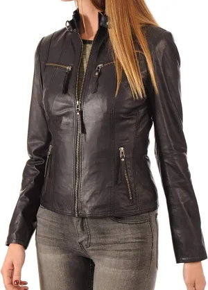 KYZER KRAFT Womens Leather Jacket Zippers Real Lambskin Leather Jacket for Womens