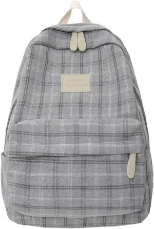 Light Academia Backpack Aesthetic Plaid Preppy Laptop Backpack Checkered Rucksack for College Travel Work (One Size,Light Grey)