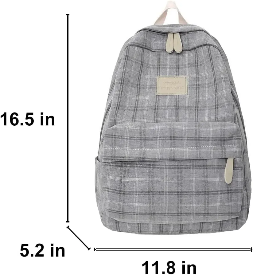 Light Academia Backpack Aesthetic Plaid Preppy Laptop Backpack Checkered Rucksack for College Travel Work (One Size,Light Grey)