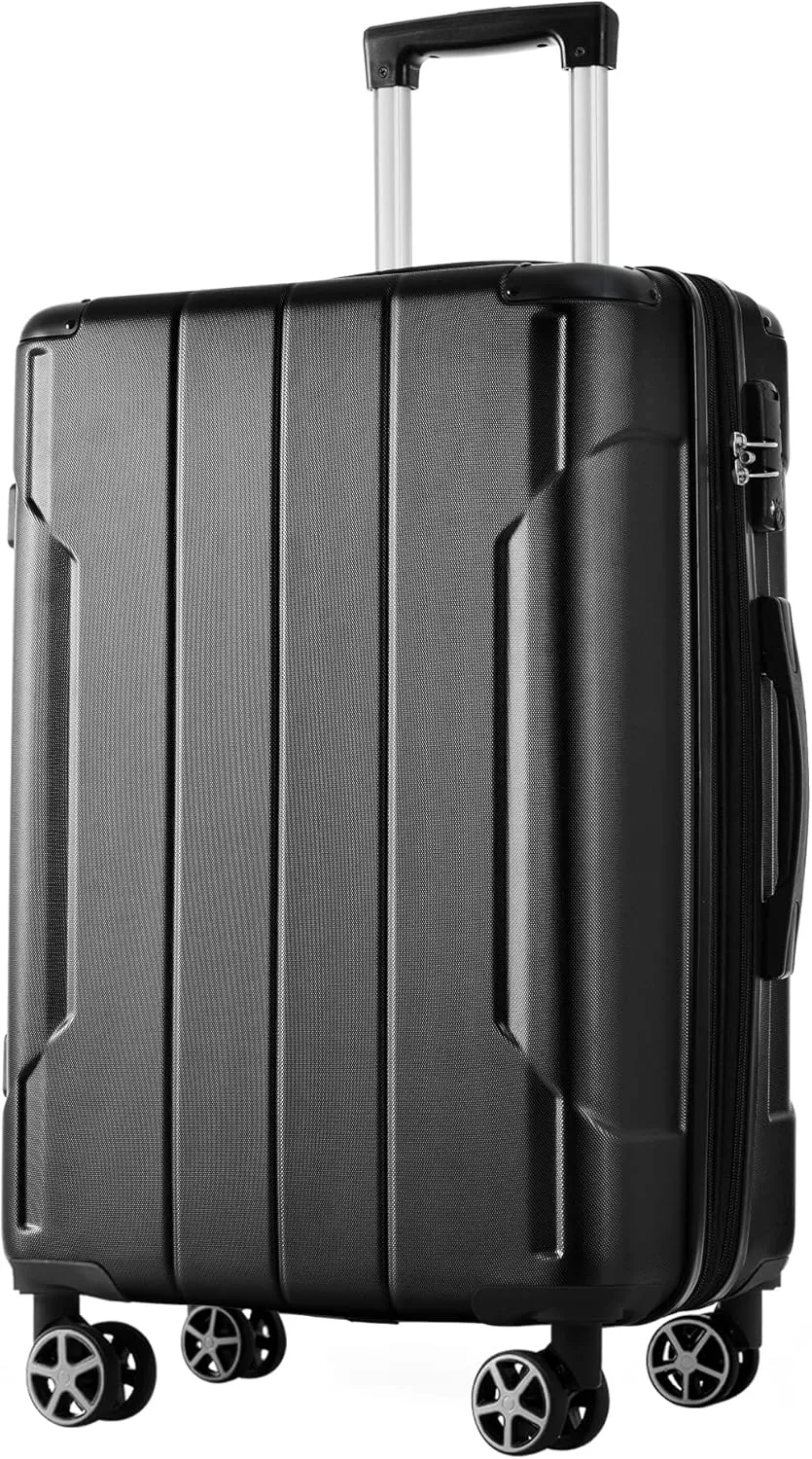 Lightweight and Durable Hardshell Luggage with Expandable Design, 28-Inch Checked Suitcase, Smooth Spinner Wheels, Black
