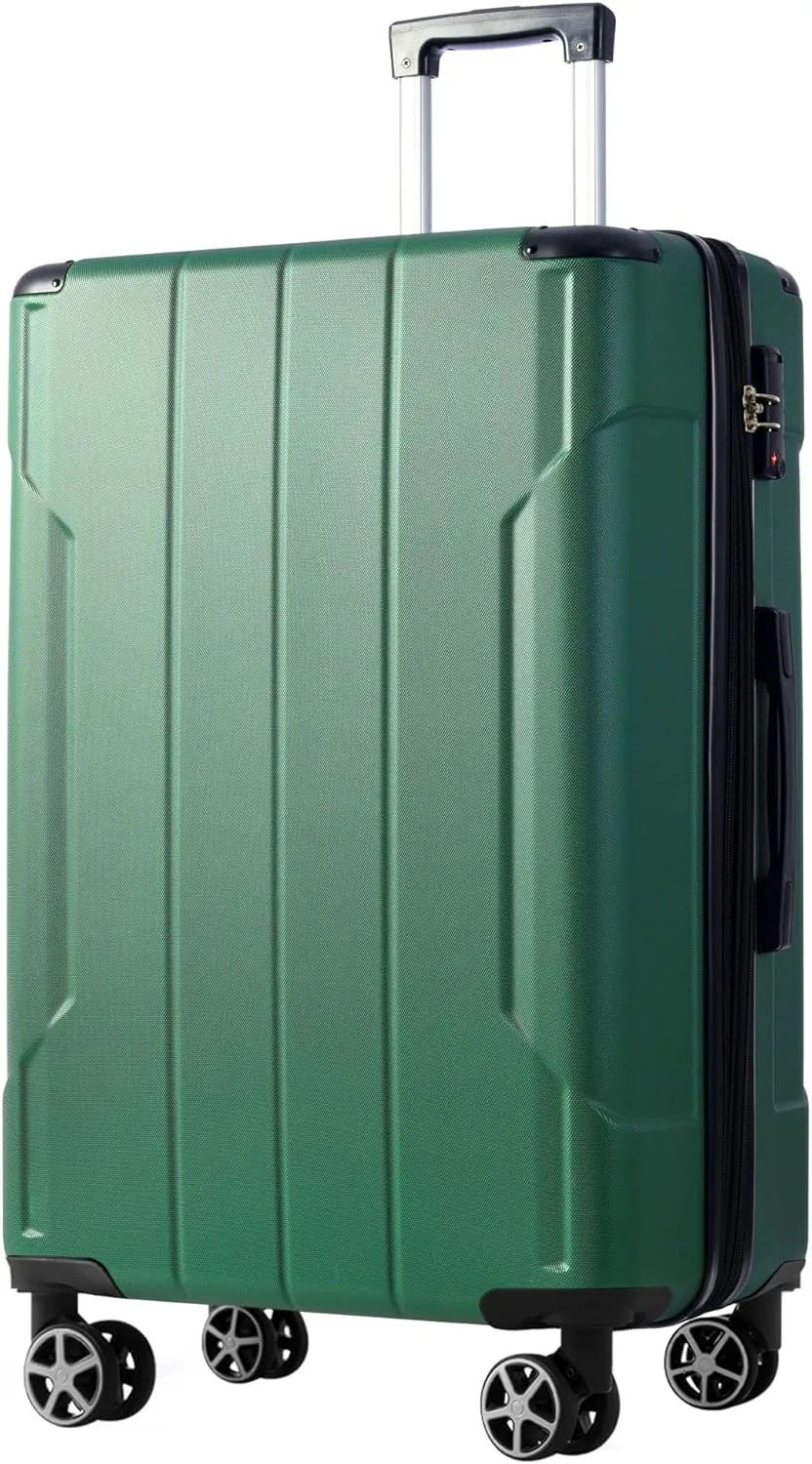 Lightweight Durable Hardshell Luggage for Travel, Expandable 28-Inch Checked Suitcase with Smooth Spinner Wheels, Green