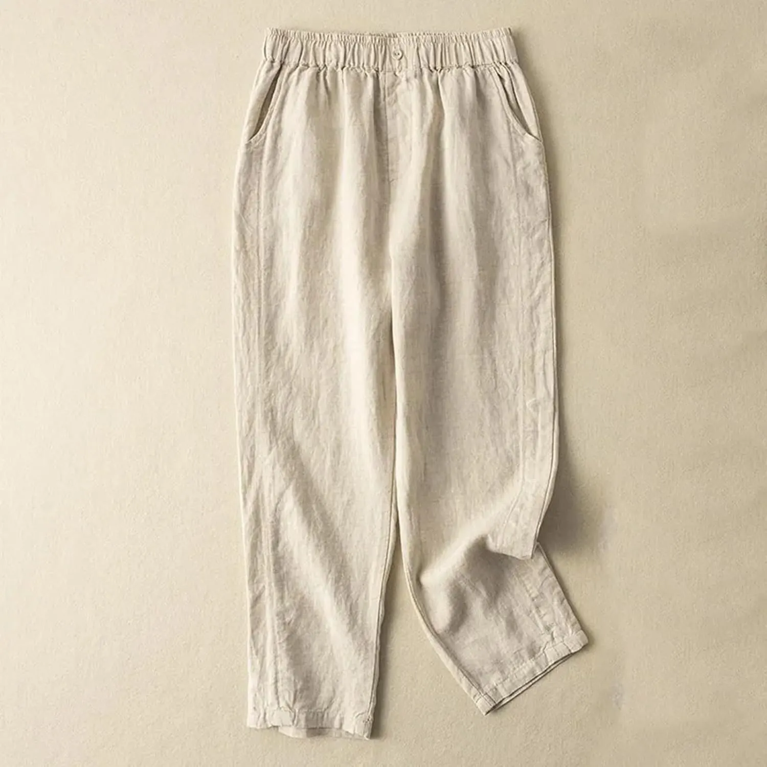 Linen Pants for Women 2025 Casual Summer High Elastic Waist Wide Leg Baggy Pants Comfort Beach Trousers with Pockets
