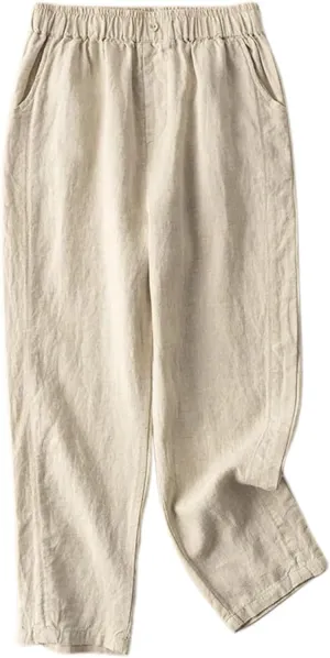 Linen Pants for Women 2025 Casual Summer High Elastic Waist Wide Leg Baggy Pants Comfort Beach Trousers with Pockets