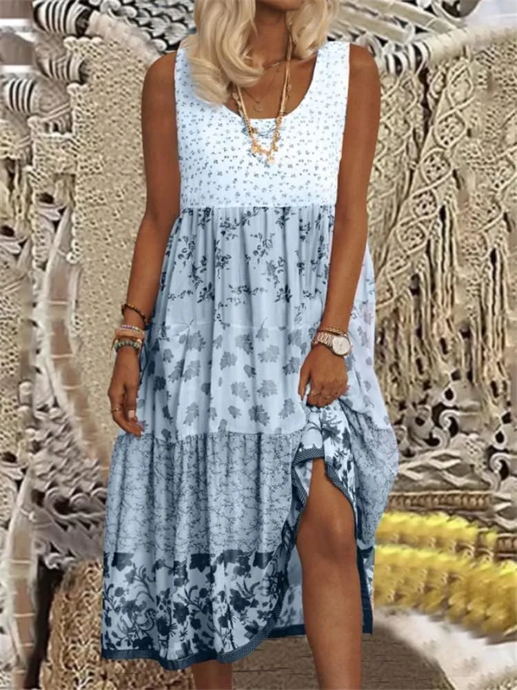 LOAIHA Womens Floral Sun Dresses Summer Casual Loose Sleeveless Midi Dress Flowy Beach Boho Sundress Plus Size