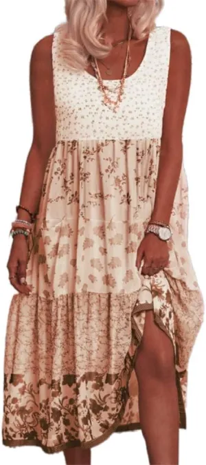 LOAIHA Womens Floral Sun Dresses Summer Casual Loose Sleeveless Midi Dress Flowy Beach Boho Sundress Plus Size