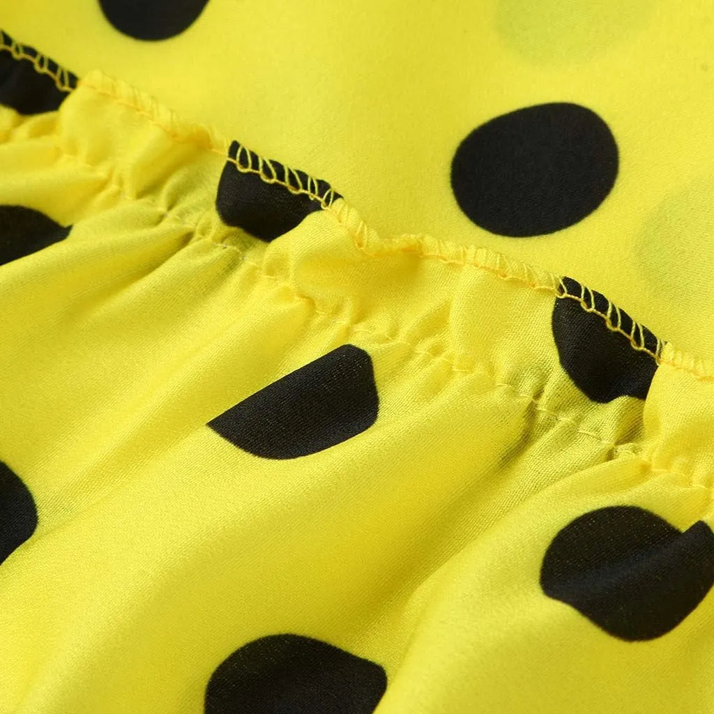Long Maxi Shirt Women Fashion High Waist Polka Dot Printed Skirt Loose Ruffled Pleated Skirt
