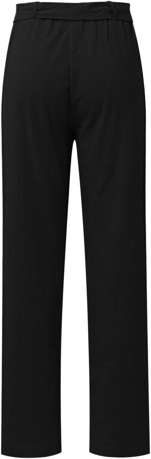 Lounge Pants for Women Comfort Baggy Wide Leg Cotton Linen Pants Summer Casual High Waisted Trousers with Pockets