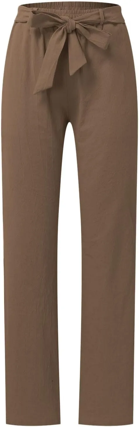 Lounge Pants for Women Comfort Baggy Wide Leg Cotton Linen Pants Summer Casual High Waisted Trousers with Pockets