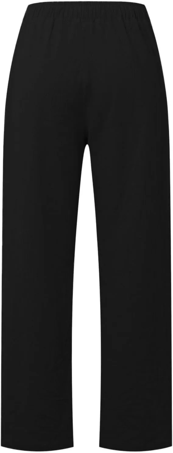 Lounge Pants for Women Comfort Baggy Wide Leg Cotton Linen Pants Summer Casual High Waisted Trousers with Pockets