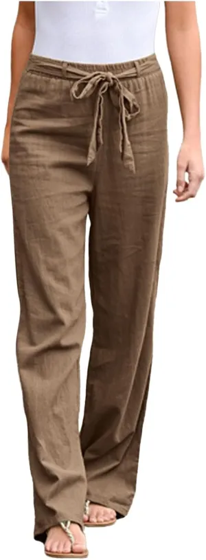Lounge Pants for Women Comfort Baggy Wide Leg Cotton Linen Pants Summer Casual High Waisted Trousers with Pockets