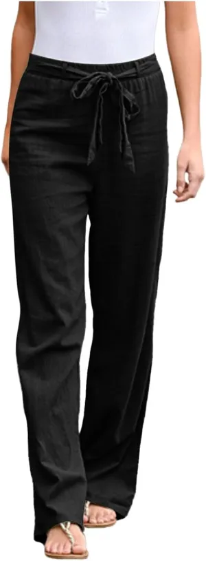 Lounge Pants for Women Comfort Baggy Wide Leg Cotton Linen Pants Summer Casual High Waisted Trousers with Pockets