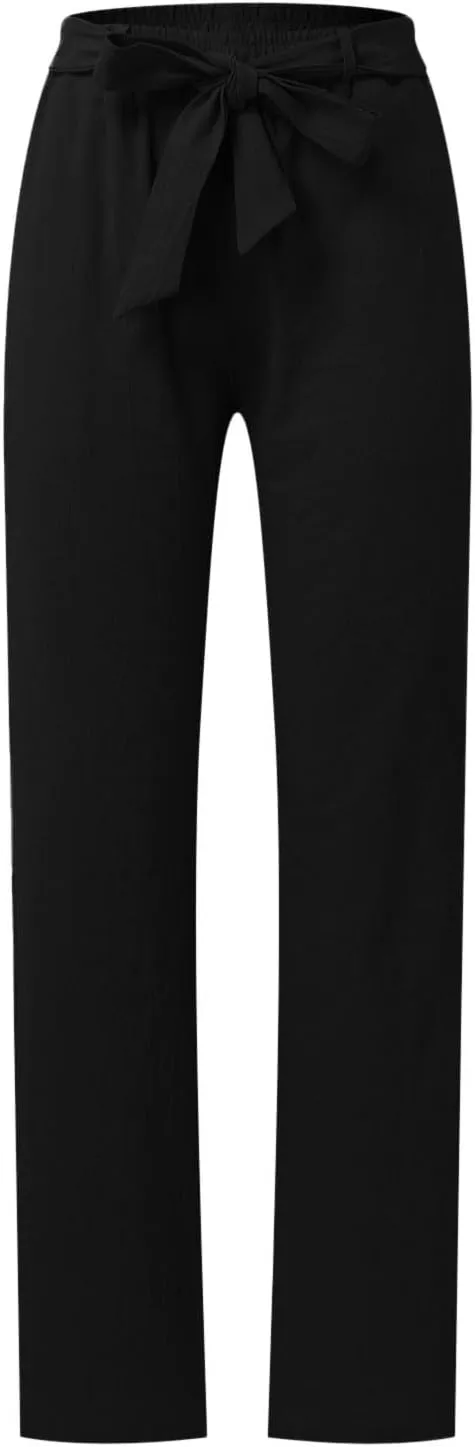 Lounge Pants for Women Comfort Baggy Wide Leg Cotton Linen Pants Summer Casual High Waisted Trousers with Pockets