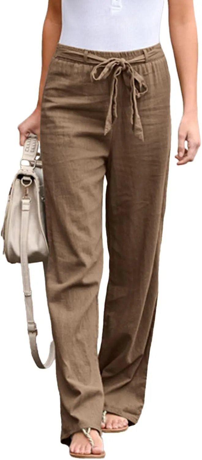 Lounge Pants for Women Comfort Baggy Wide Leg Cotton Linen Pants Summer Casual High Waisted Trousers with Pockets