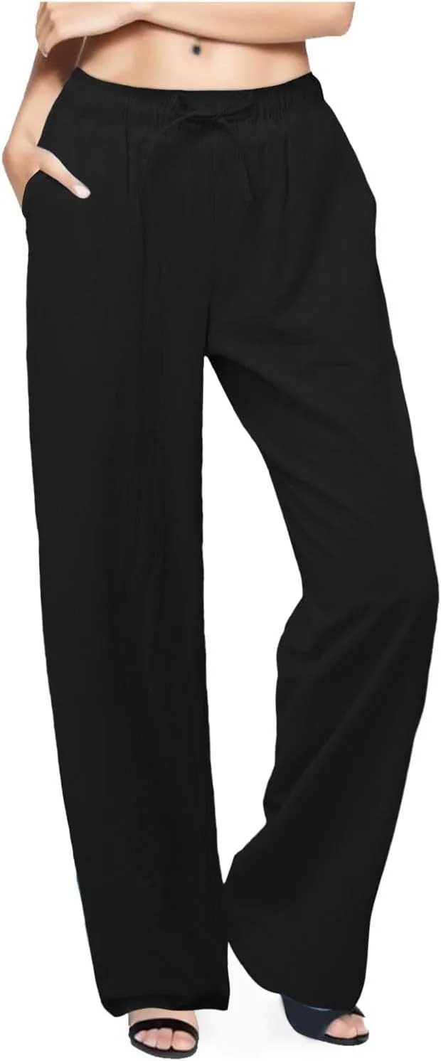 Lounge Pants for Women Comfort Baggy Wide Leg Cotton Linen Pants Summer Casual High Waisted Trousers with Pockets