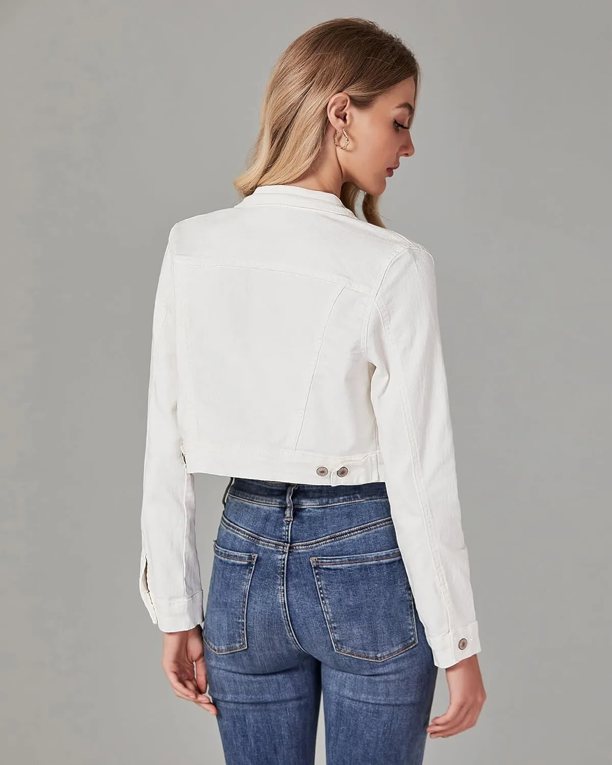 luvamia 2025 Cropped Jean Jackets for Women Fashion Short Denim Shacket Jacket Lightweight Fitted Stretchy with Pockets