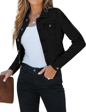luvamia 2025 Cropped Jean Jackets for Women Fashion Short Denim Shacket Jacket Lightweight Fitted Stretchy with Pockets