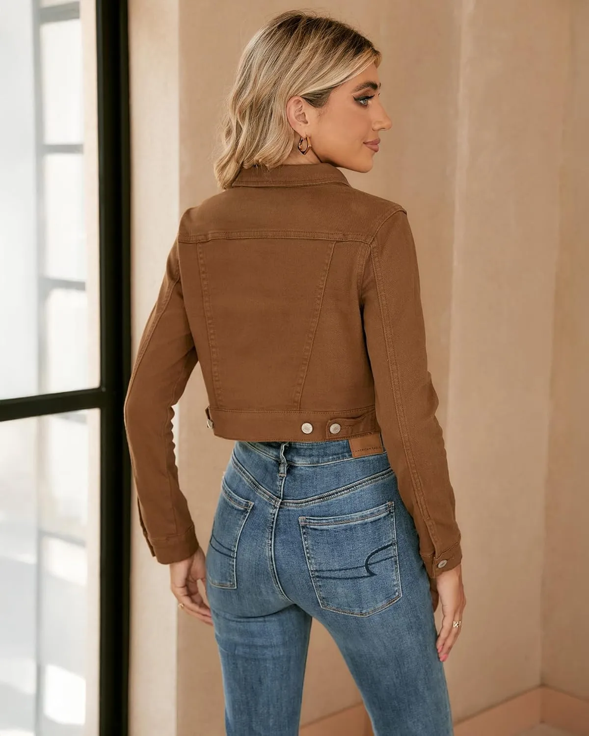 luvamia 2025 Cropped Jean Jackets for Women Fashion Short Denim Shacket Jacket Lightweight Fitted Stretchy with Pockets