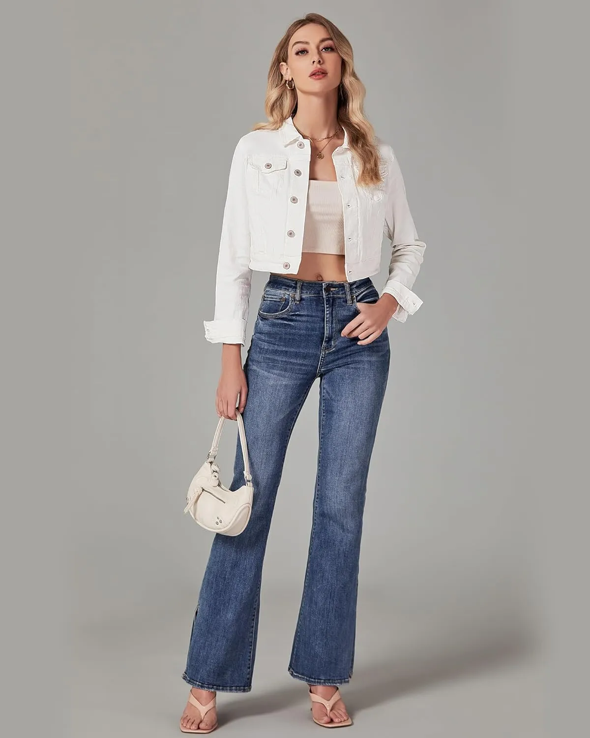 luvamia 2025 Cropped Jean Jackets for Women Fashion Short Denim Shacket Jacket Lightweight Fitted Stretchy with Pockets